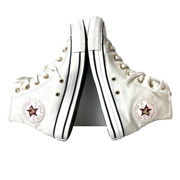 Converse All Star Hi-Top Ivory Canvas Sneaker Women's 7 Lace Up Shoes Gold Heart - Picture 6 of 11